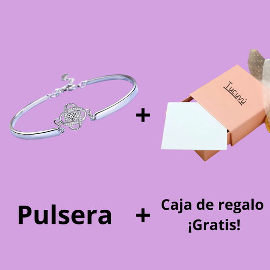 Pulsera trébol + caja + dedicatoria